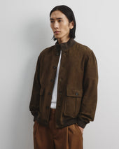 Unlined Valstarino jacket in suede leather with back loop. Green - Muschio