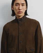 Unlined Valstarino jacket in suede leather with back loop. Green - Muschio