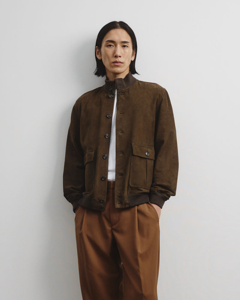 Unlined Valstarino Jacket In Suede Leather Green Muschio