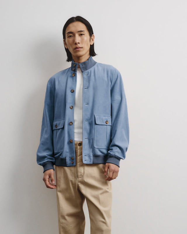 Unlined Valstarino jacket in suede leather. Light blue - Pilota