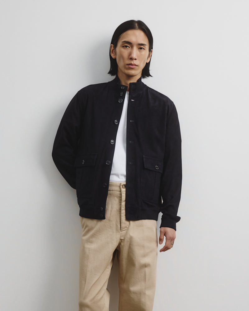 Unlined Valstarino Jacket In Suede Leather Dark Blue