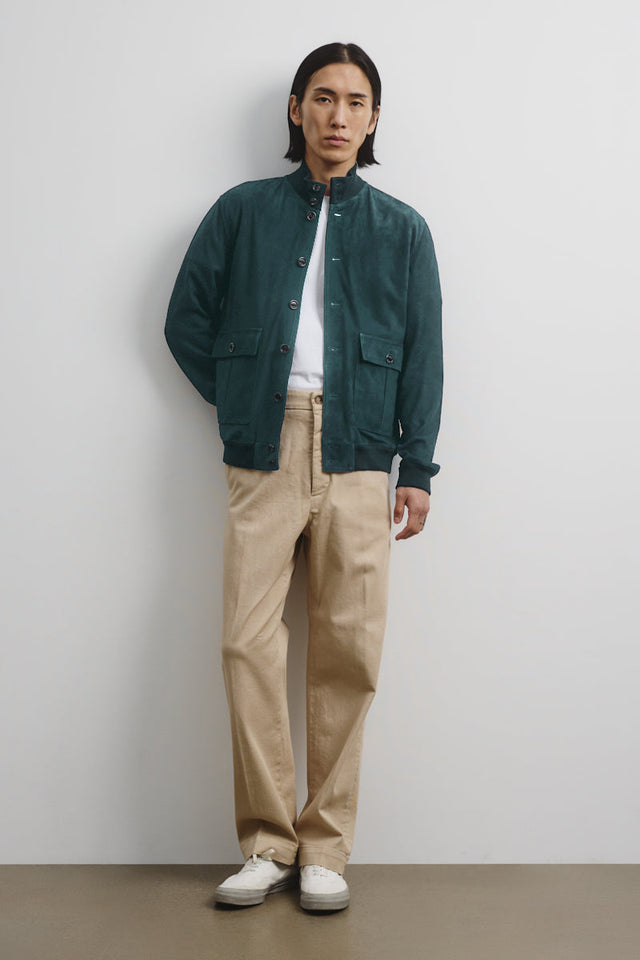 Unlined Valstarino jacket in suede leather. Green - Conifera
