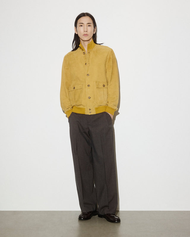 Unlined Valstarino jacket in suede leather with back loop. Yellow - Moutarde