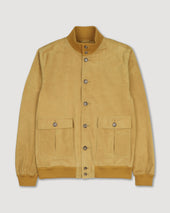 Unlined Valstarino jacket in suede leather with back loop. Yellow - Moutarde