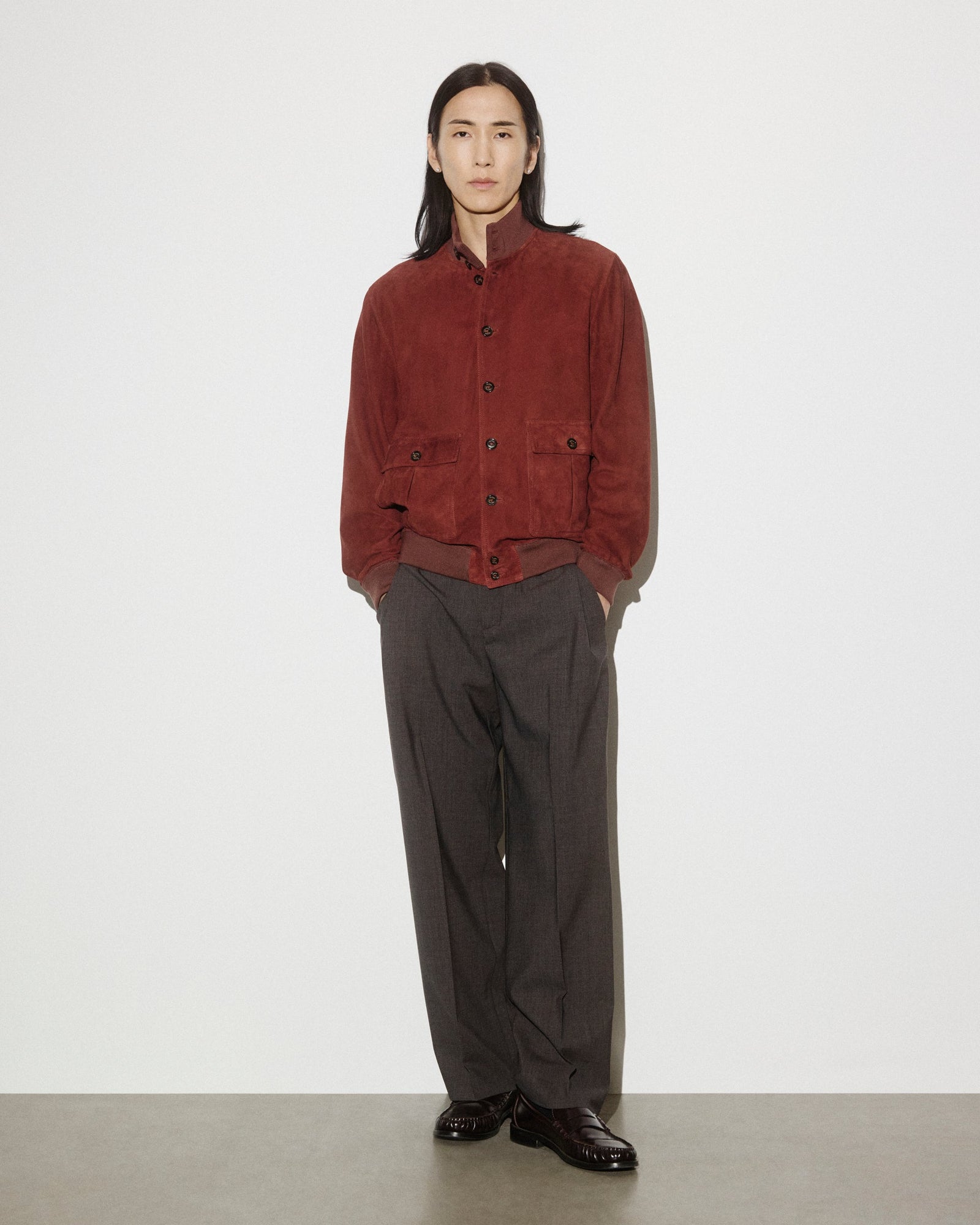 Unlined Valstarino Jacket In Suede Leather With Back Loop Orange Ruggine