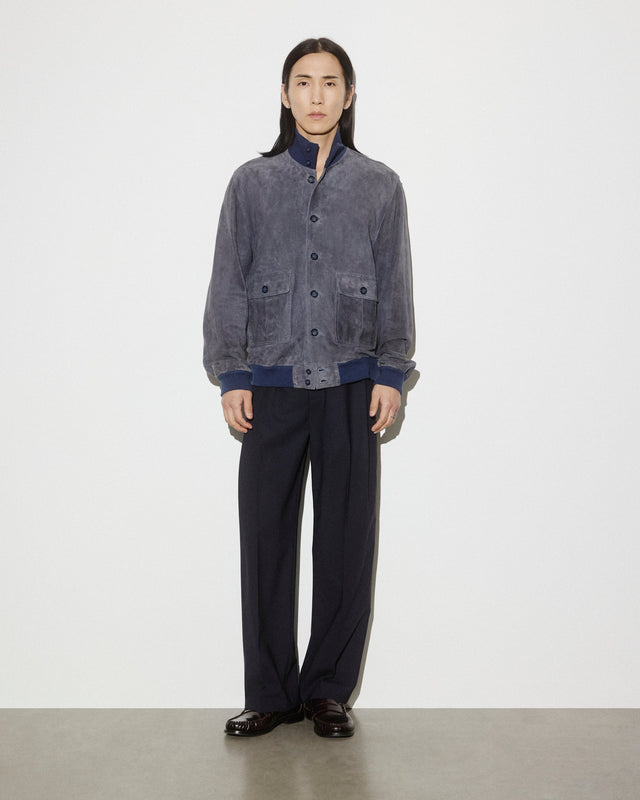 Unlined Valstarino jacket in suede leather. Blue - Balena