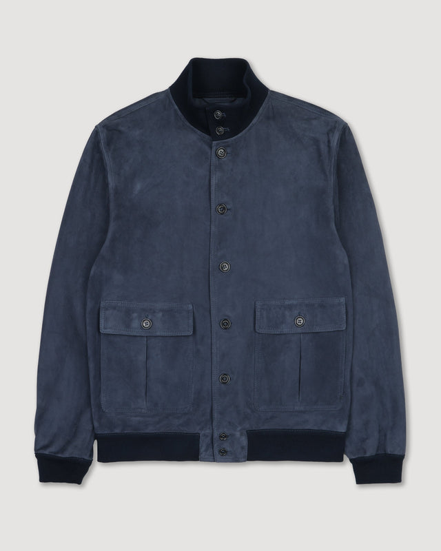 Unlined Valstarino jacket in suede leather with back loop. Blue - Storm