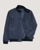 Unlined Valstarino Jacket In Suede Leather With Back Loop Blue Storm