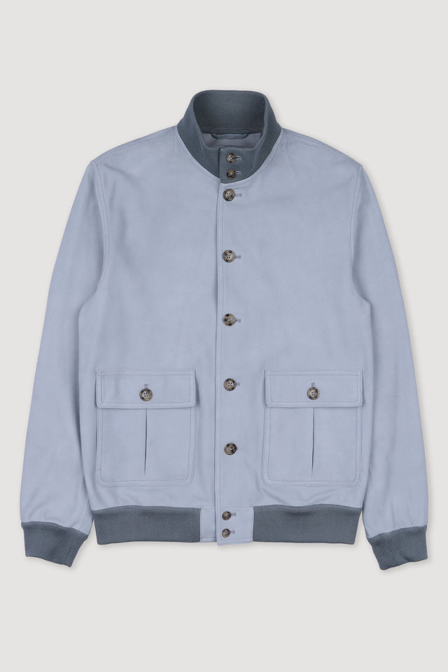Unlined Valstarino jacket in suede leather. Light blue - Frost