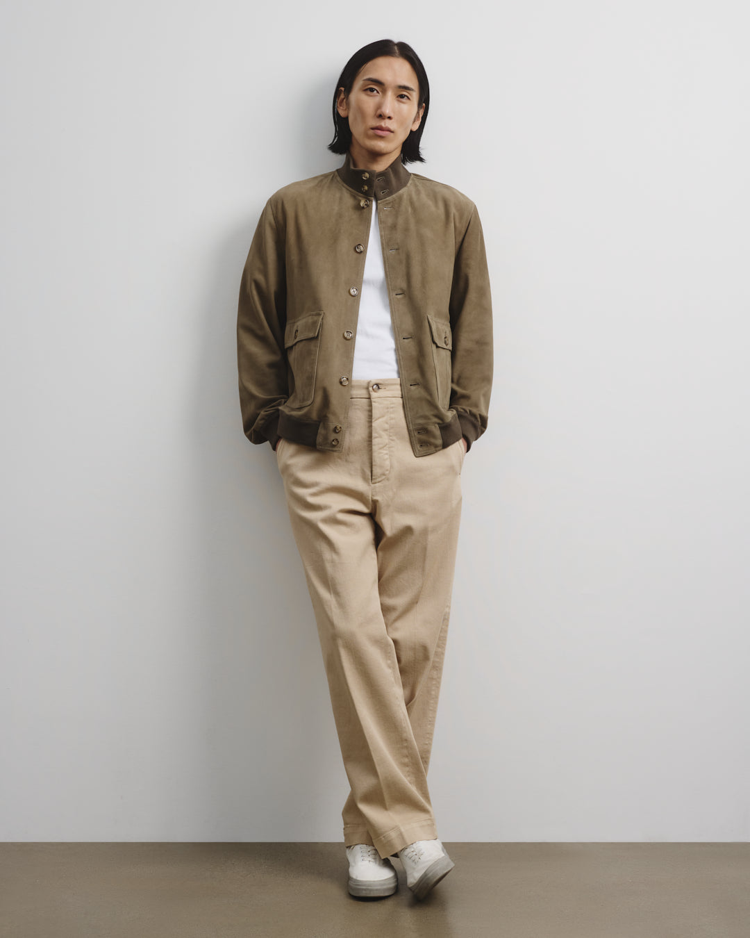 Unlined Valstarino Jacket In Suede Leather Green Soldier