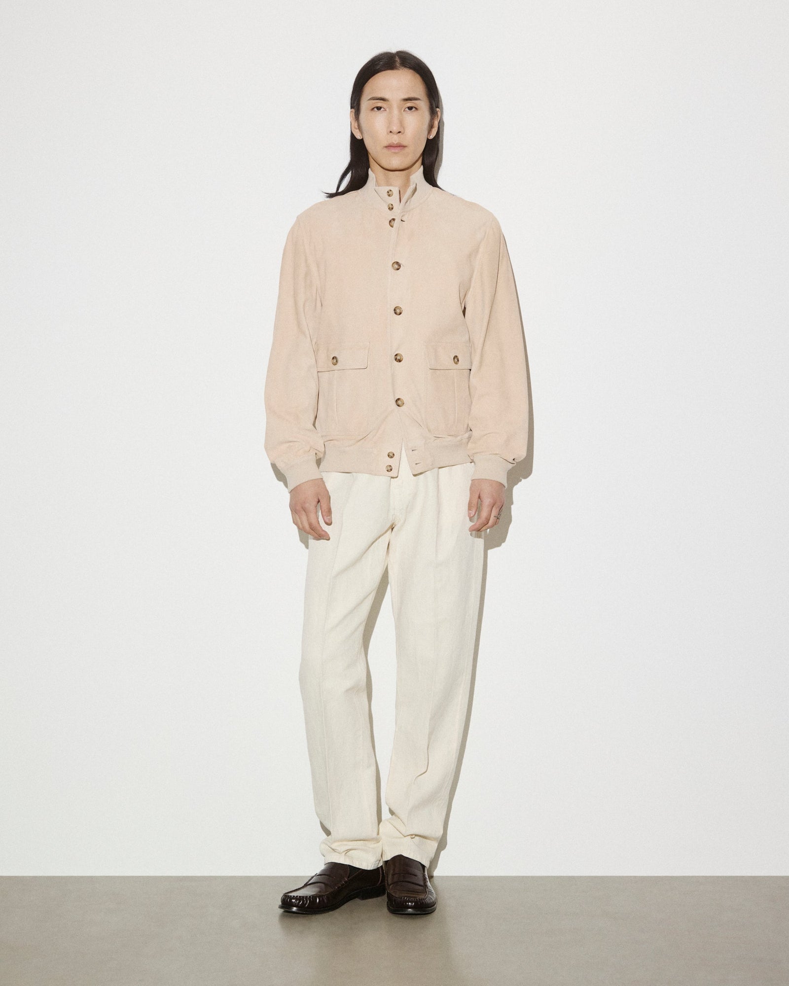 Unlined Valstarino Jacket In Suede Leather Beige Sisal