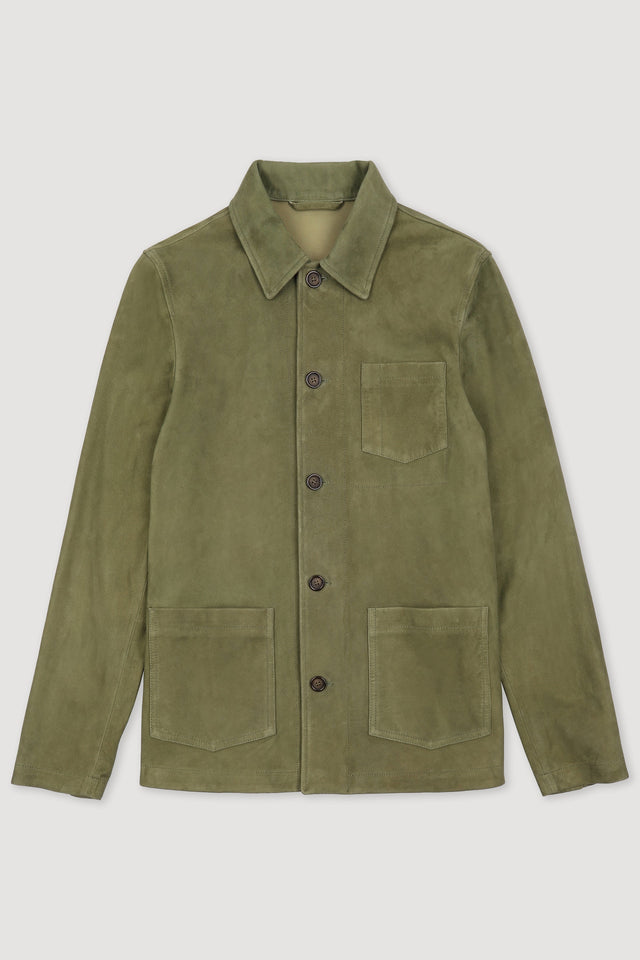 Suede unlined chore jacket. Green - Ficus