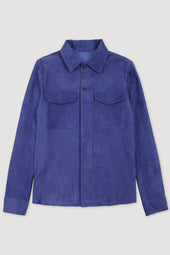 Lined overshirt in suede leather - Blue