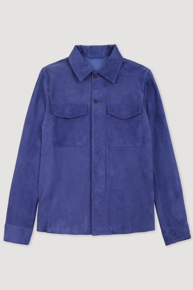 Lined overshirt in suede leather - Blue
