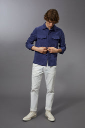 Lined overshirt in suede leather - Blue