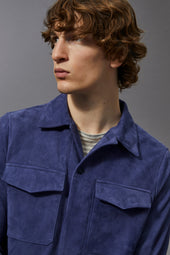 Lined overshirt in suede leather - Blue