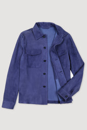 Lined overshirt in suede leather - Blue