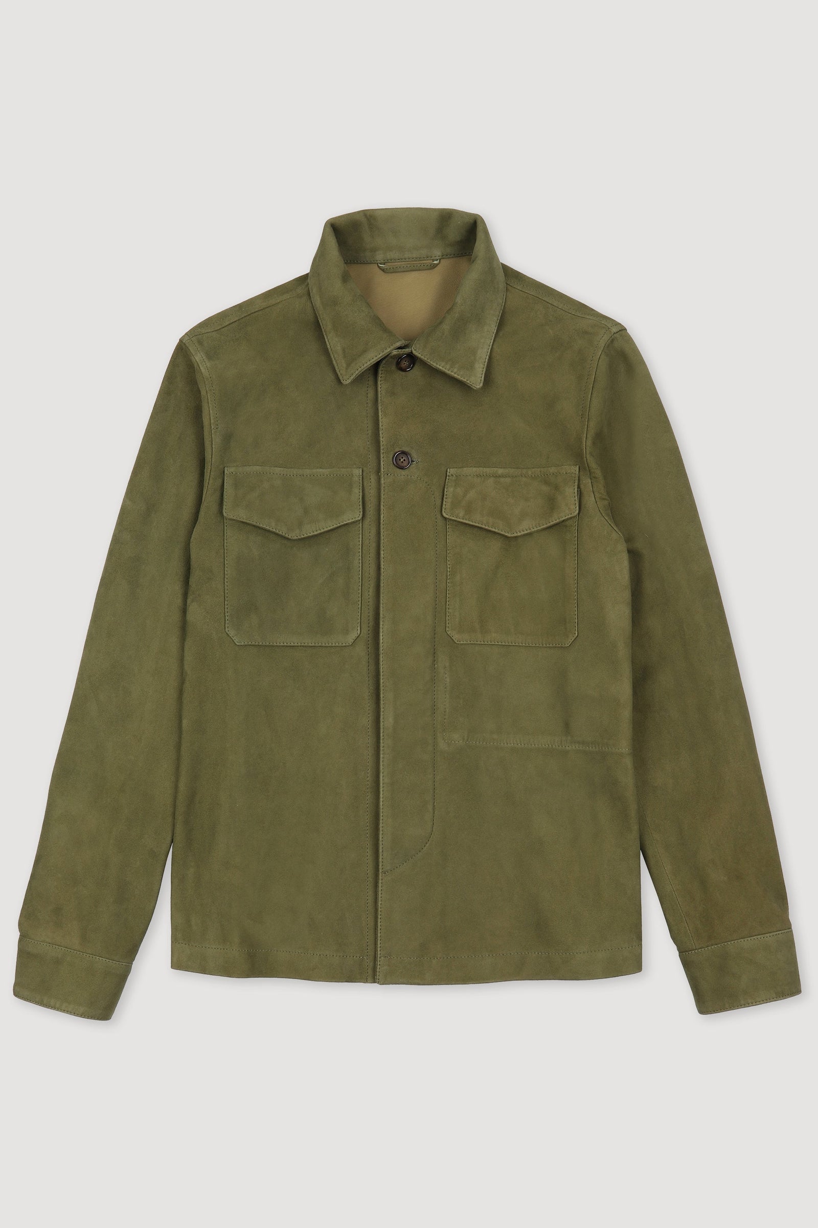 Lined Overshirt In Suede Leather Green Ficus