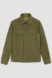 Lined overshirt in suede leather. Green - Ficus