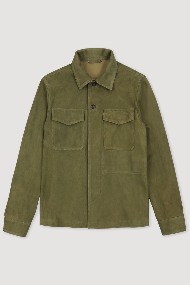 Lined overshirt in suede leather. Green - Ficus