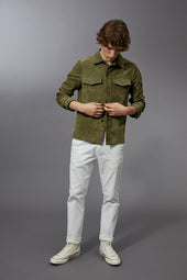 Lined overshirt in suede leather. Green - Ficus