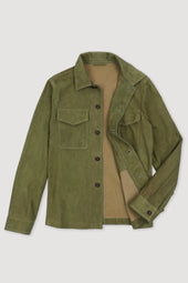 Lined overshirt in suede leather. Green - Ficus