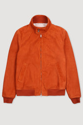 Lined biker jacket in suede leather - Orange
