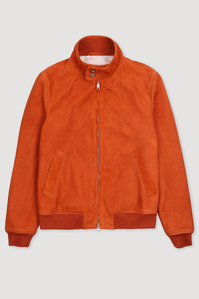 Lined biker jacket in suede leather - Orange