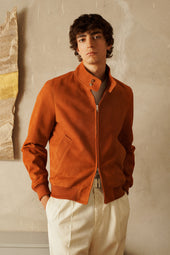 Lined biker jacket in suede leather - Orange