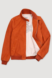 Lined biker jacket in suede leather - Orange
