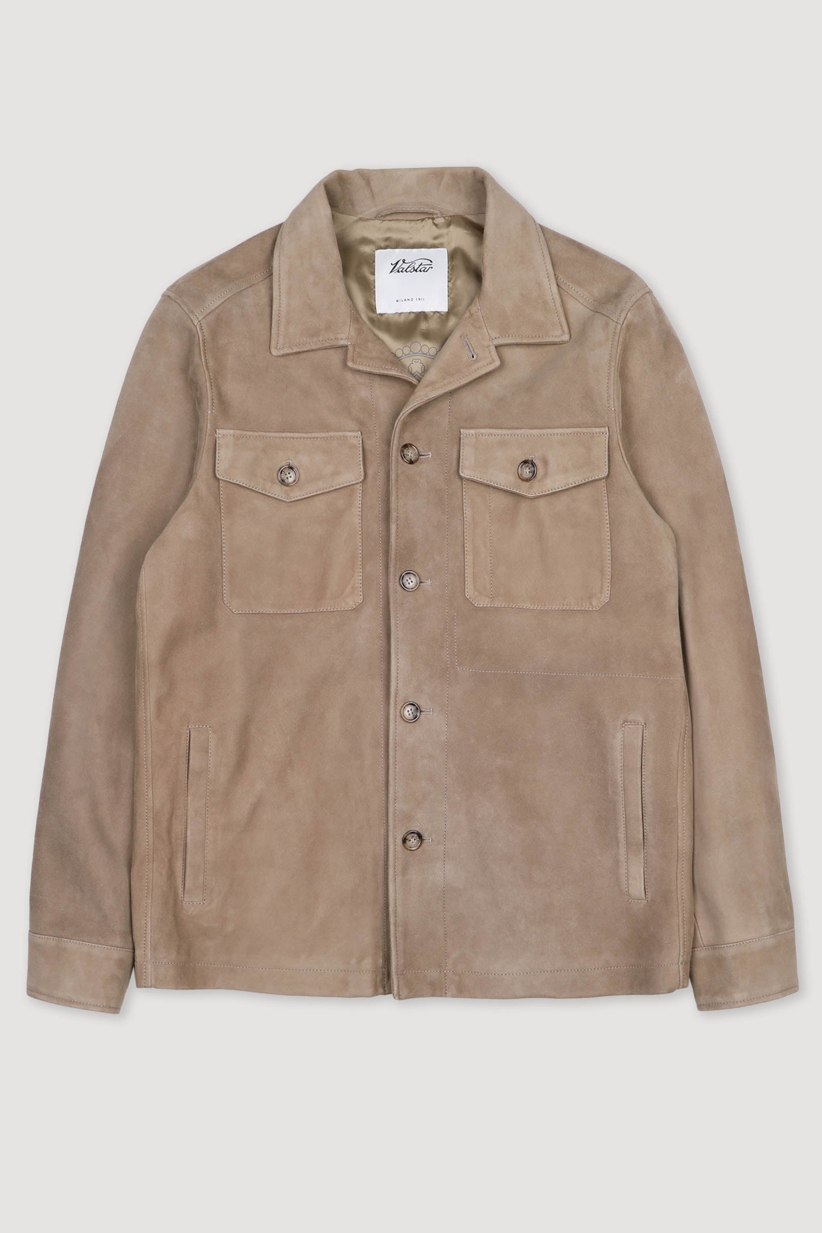 Lined Overshirt In Suede Leather Beige Lenticchia