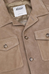Lined overshirt in suede leather. Beige - Lenticchia