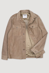 Lined overshirt in suede leather. Beige - Lenticchia