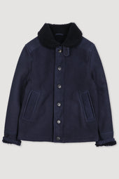Deck jacket in shearling suede. - Dark blue