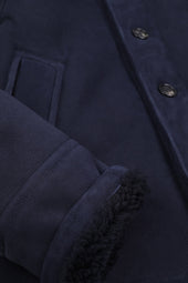 Deck jacket in shearling suede. - Dark blue