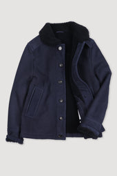 Deck jacket in shearling suede. - Dark blue