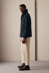 Deck jacket in shearling suede. - Dark blue