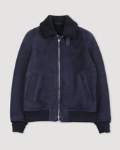 Shearling suede flight jacket. Blue - Dark blue