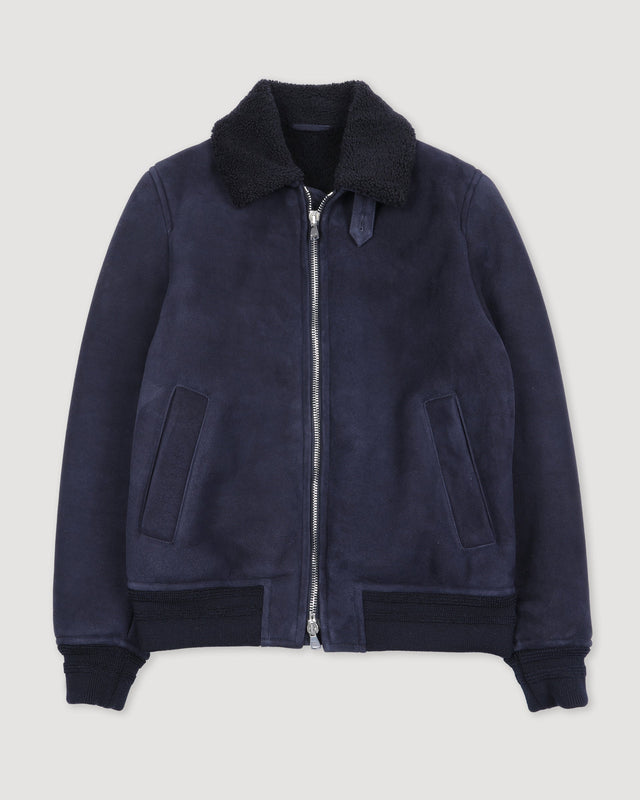 Shearling suede flight jacket. Blue - Dark blue