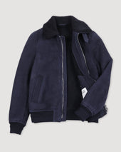 Shearling suede flight jacket. Blue - Dark blue
