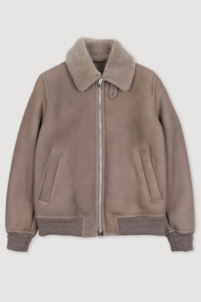 Shearling suede flight jacket. Grey - Light grey
