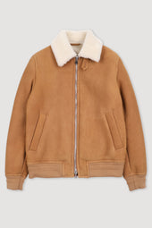 Shearling suede flight jacket. Beige - Sandal/Cream