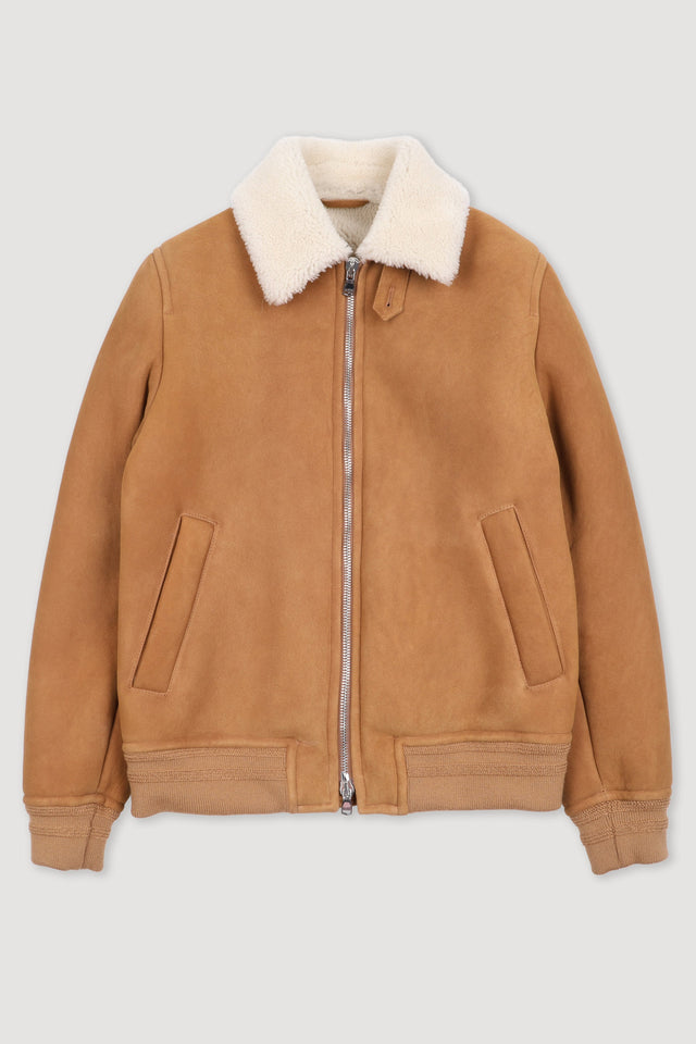 Shearling suede flight jacket. Beige - Sandal/Cream