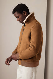Shearling suede flight jacket. Beige - Sandal/Cream