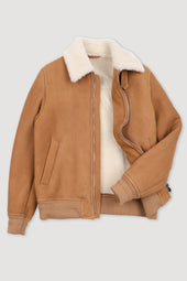 Shearling suede flight jacket. Beige - Sandal/Cream