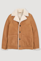 Lumberjack jacket in shearling suede. Beige - Sandal/cream