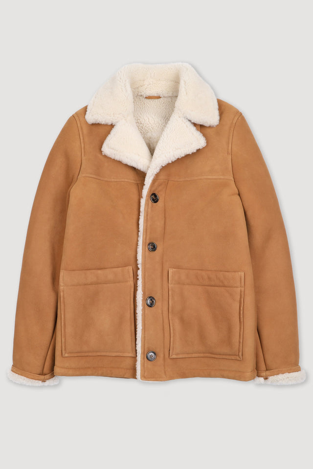 Lumberjack jacket in shearling suede. Beige - Sandal/cream