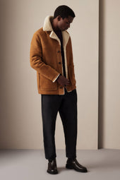 Lumberjack jacket in shearling suede. Beige - Sandal/cream