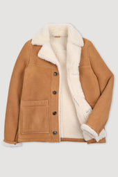 Lumberjack jacket in shearling suede. Beige - Sandal/cream