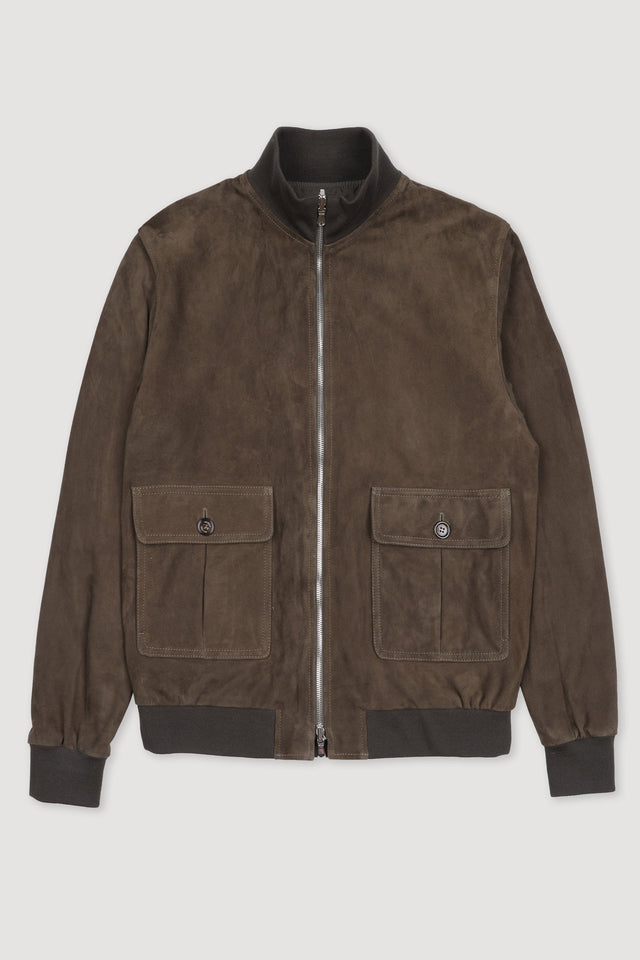 Reversible Zip jacket in suede leather and water repellent fabric. Green - Muschio